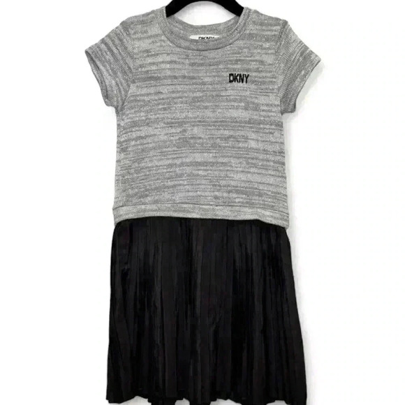 DKNY - Silver/Black Dress - sweater top/pleated bottom-Girl’s size 6 - Picture 1 of 6